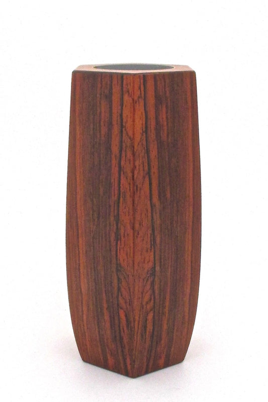 vintage tapering hexagonal rosewood vase made in Denmark Scandinavian Modern design