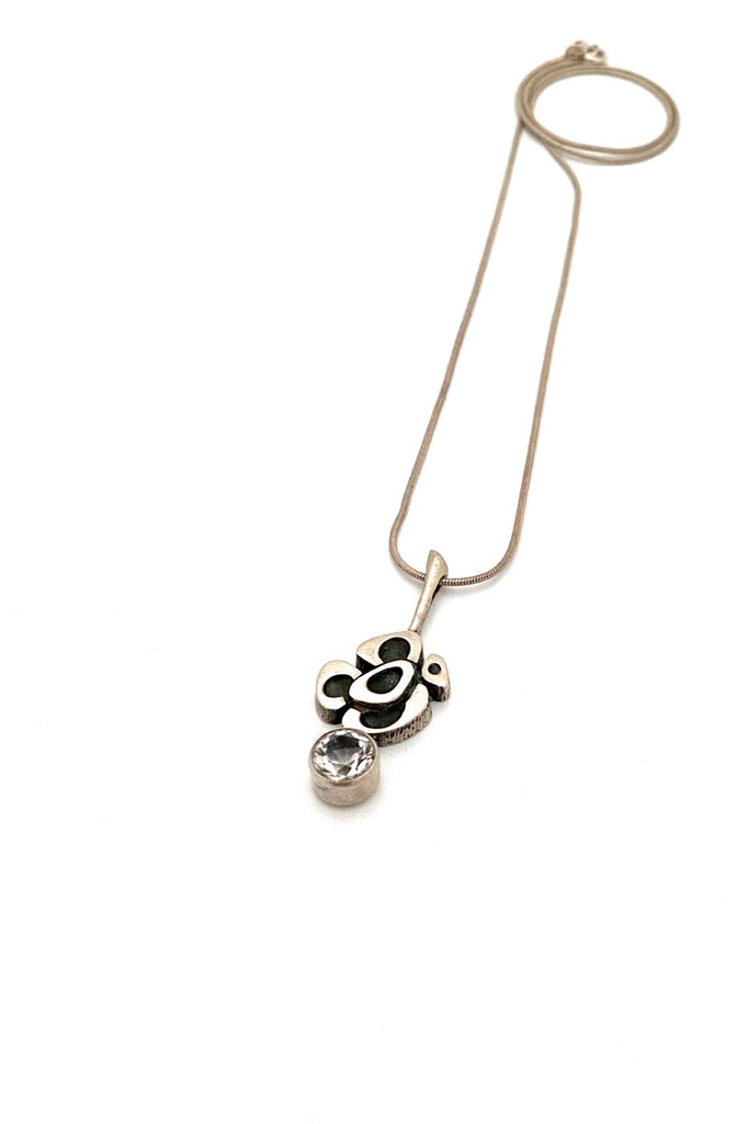 Valon Kulta Finland vintage silver rock crystal pendant necklace Scandinavian Modernist jewelry design