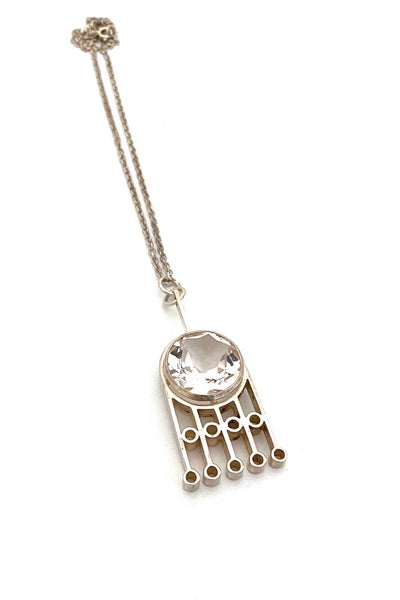 vintage Finland silver rock crystal pendant necklace Scandinavian Modernist jewelry design