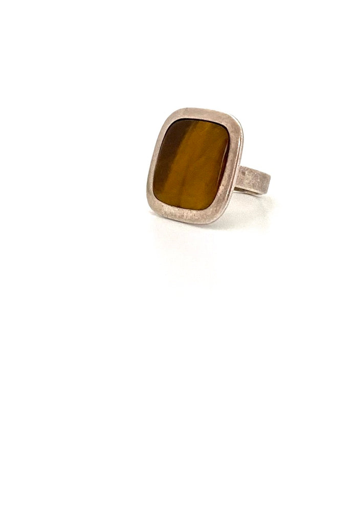 vintage Finland silver tiger eye large square ring Scandinavian Modernist design