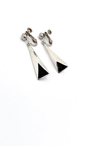 vintage Mexico silver black inlay drop earrings Modernist jewelry design