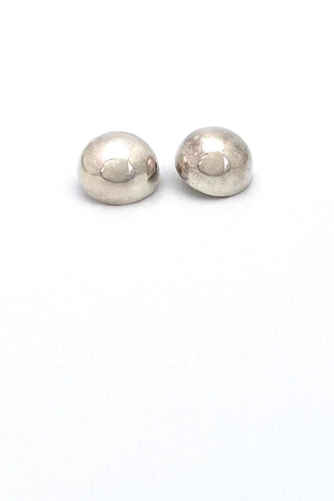 vintage silver round dome ear clips Mexico Modernist jewelry design