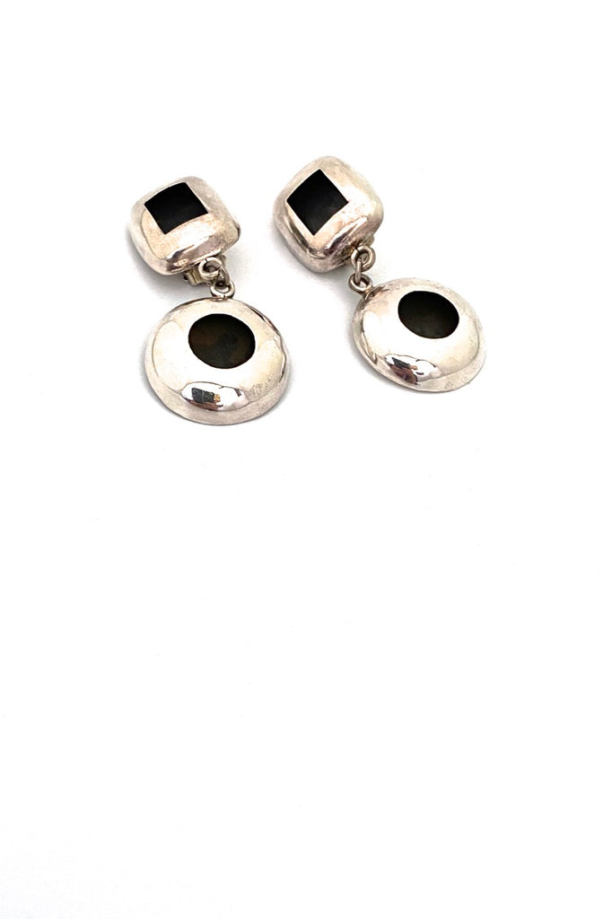 vintage Mexico silver double shadowbox drop earrings Modernist jewelry design