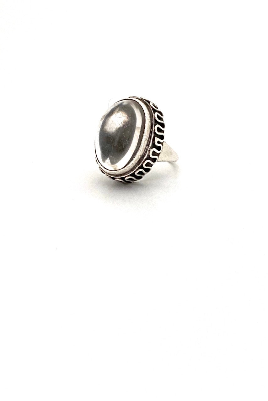 vintage silver large quartz double cabochon ring Poland