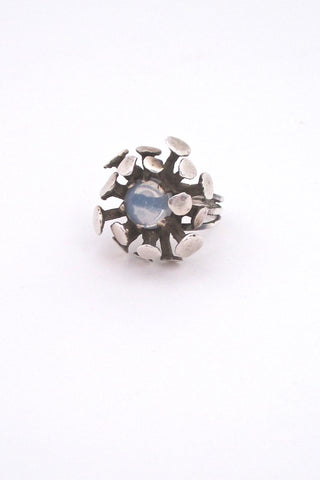 vintage mid century modern atomic ring in sterling silver and moonstone