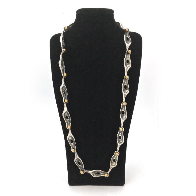 brutalist pewter brass large link chain necklace unusual connectors