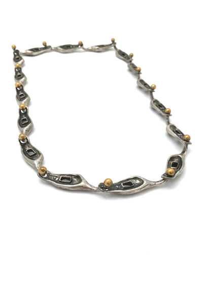 Guy Vidal (attributed) extra fabulous vintage long link brutalist pewter chain with brass connectors Canadian design jewelry