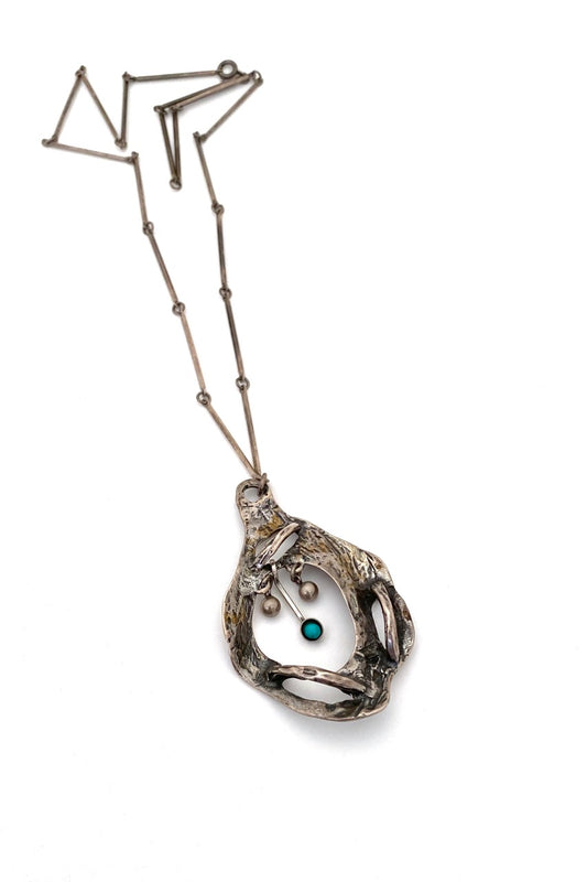 vintage brutalist silver large kinetic pendant necklace Israel Modernist jewelry design