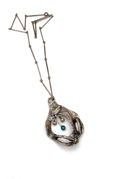 vintage brutalist silver large kinetic pendant necklace Israel Modernist jewelry design