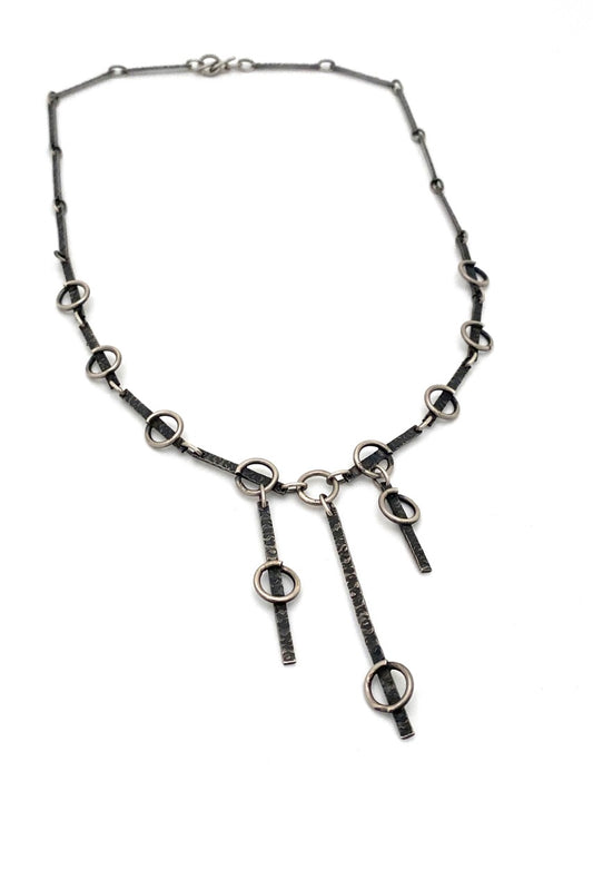 vintage hand wrought brutalist silver kinetic necklace Spain Modernist jewelry design