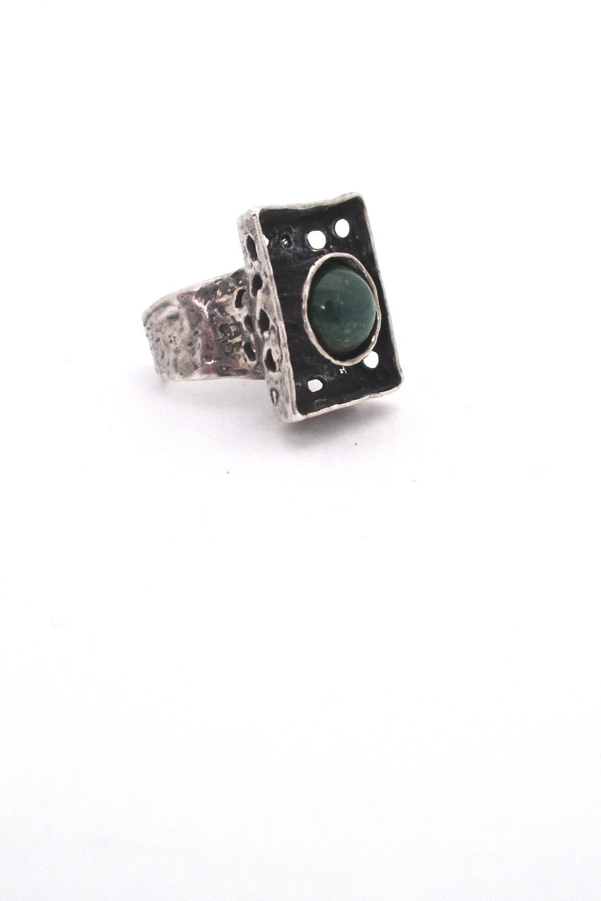 large brutalist silver large shadowbox ring vintage Modernist jewelry