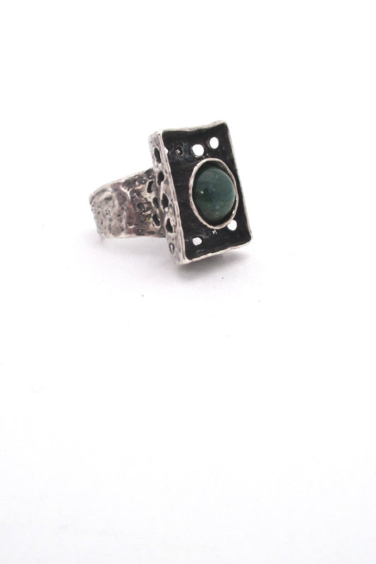 large brutalist silver large shadowbox ring vintage Modernist jewelry