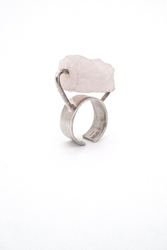 large vintage silver quartz sculptural kinetic ring