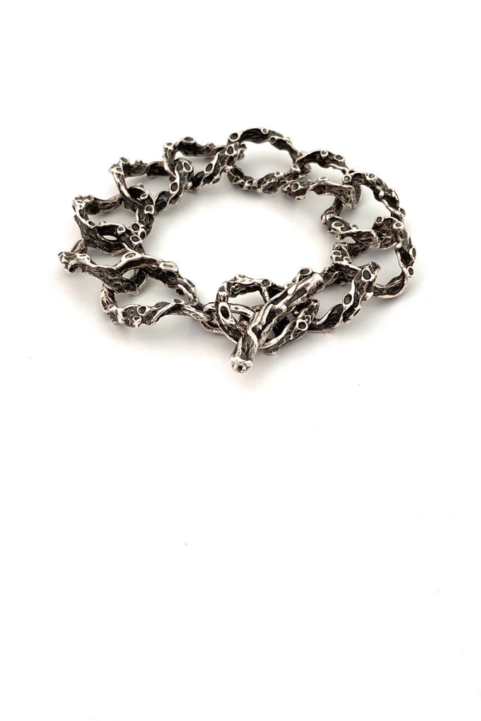 vintage textured sterling silver brutalist large link bracelet Modernist jewelry design