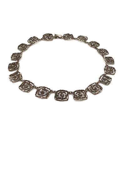 vintage brutalist cast silver openwork necklace Modernist jewelry design