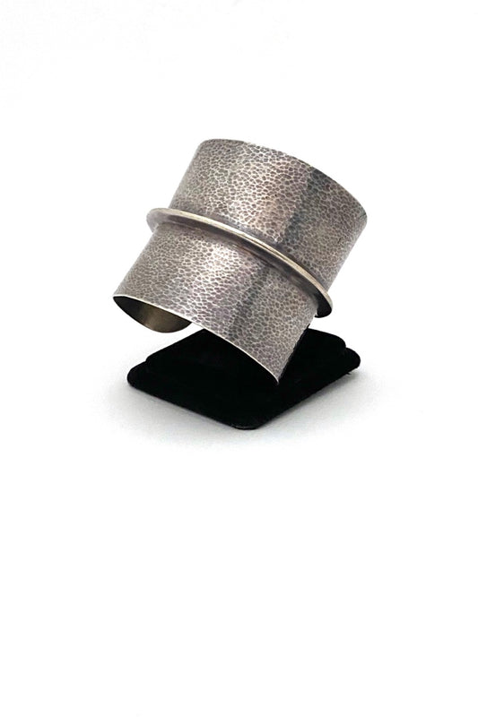 detail vintage hammered silver extra wide cuff bracelet mid century modern jewelry design