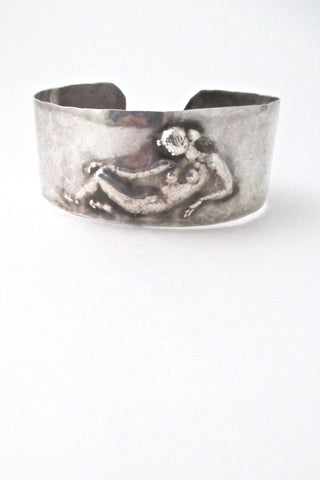 vintage hammered silver sculptural nude repousse cuff bracelet