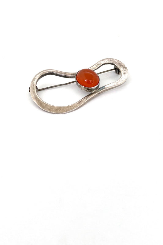 detail vintage Israeli large silver and carnelian brooch Modernist jewelry design
