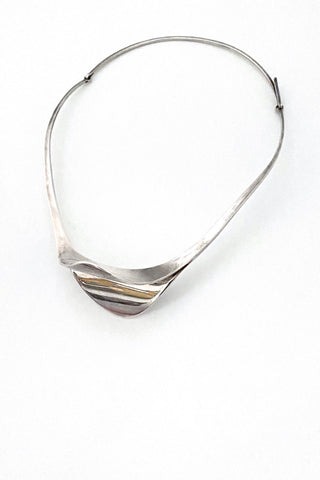 vintage heavy silver curvy hand wrought choker necklace Poland signed mid century Modernist jewelry design