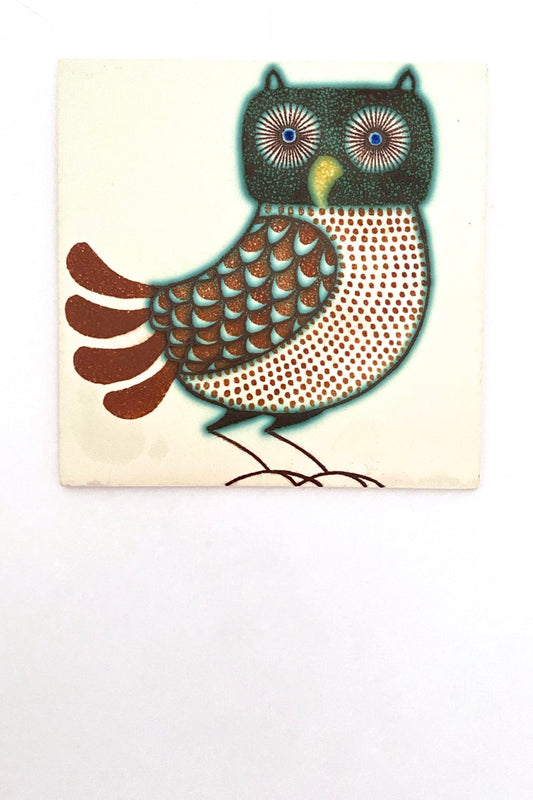vintage hand painted tile / trivet ~ owl