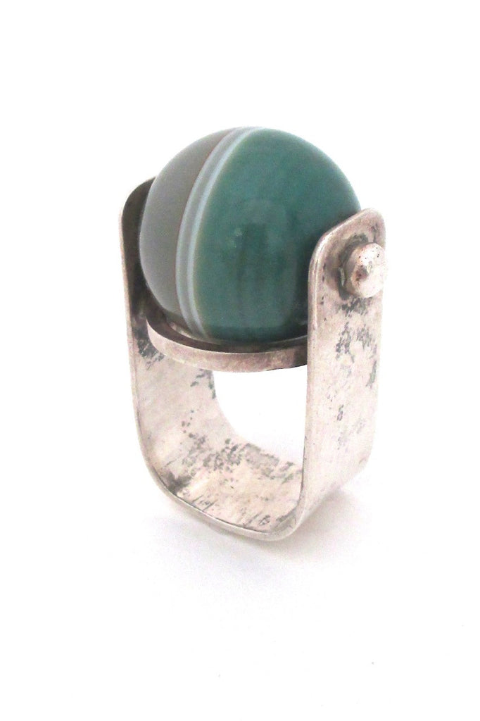 vintage modernist sterling silver large statement ring with banded agate