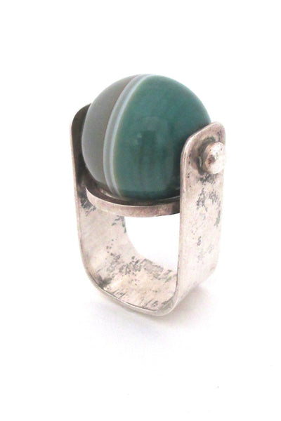 vintage modernist sterling silver large statement ring with banded agate