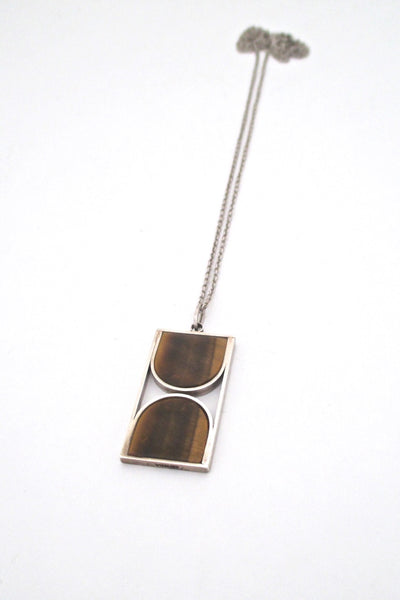 vintage mid century modern silver tiger eye graphic pendant necklace modernist design vintage jewelry