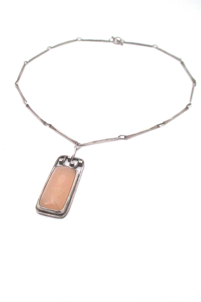 vintage studio made mid century Modernist silver rose quartz pendant necklace