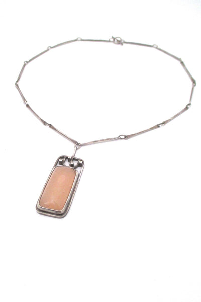 vintage studio made mid century Modernist silver rose quartz pendant necklace