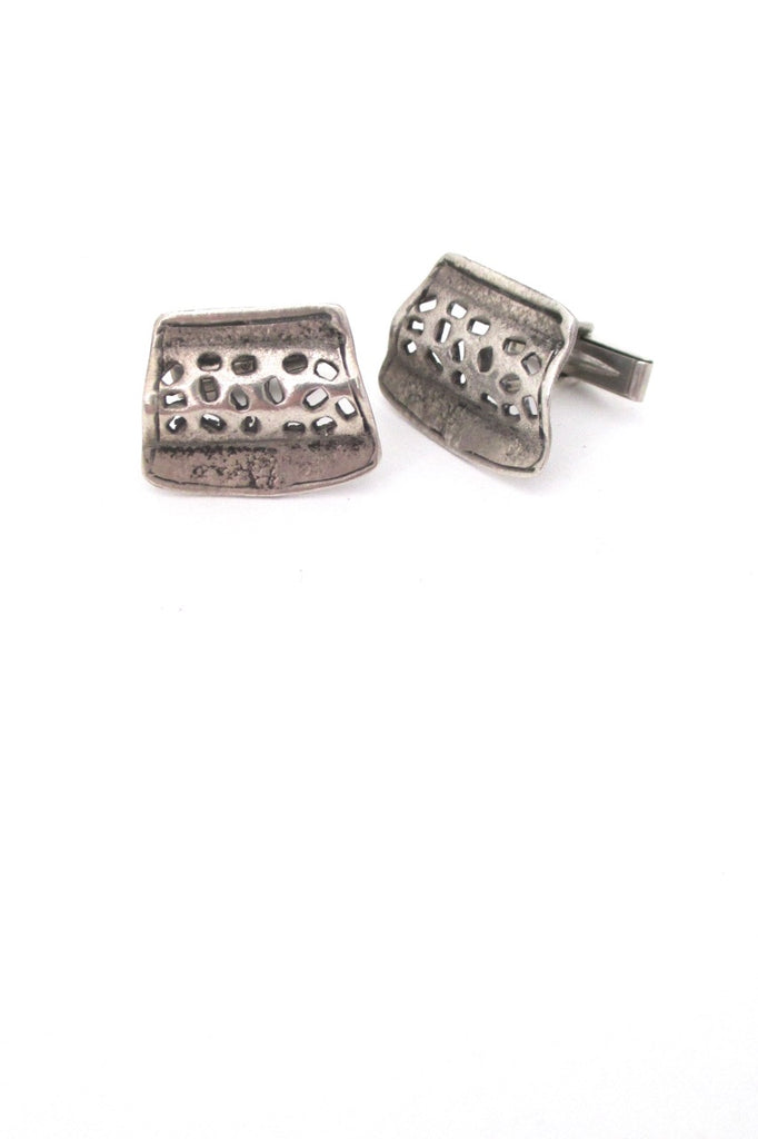 vintage pierced silver brutalist cufflinks