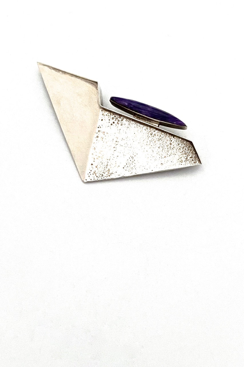 vintage silver charoite Postmodern large brooch bolo necklace signed