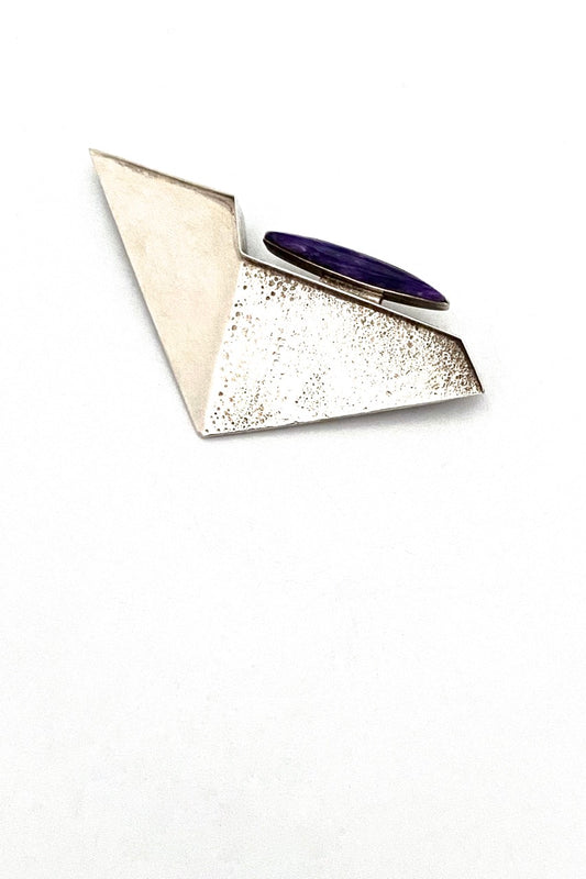 vintage silver charoite Postmodern large brooch bolo necklace signed