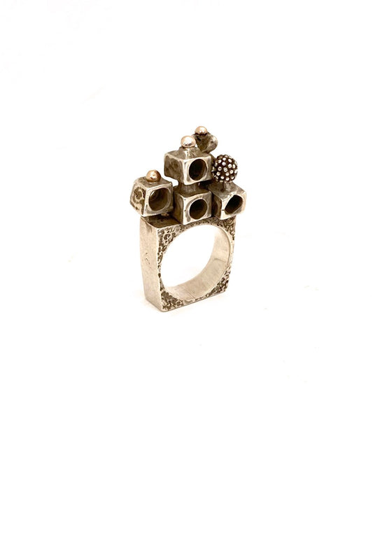 vintage silver 14k gold heavy sculptural brutalist ring Modernist jewelry design