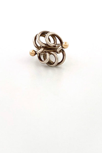 vintage silver 14k gold swirls ring signed Postmodern jewelry design