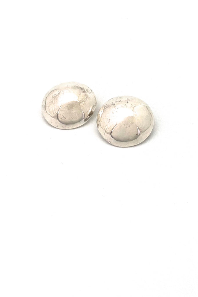 vintage silver studio made large round dome earrings Modernist jewelry design