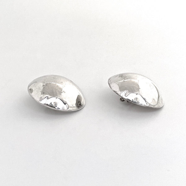 profile vintage silver studio made large round dome earrings Modernist jewelry design
