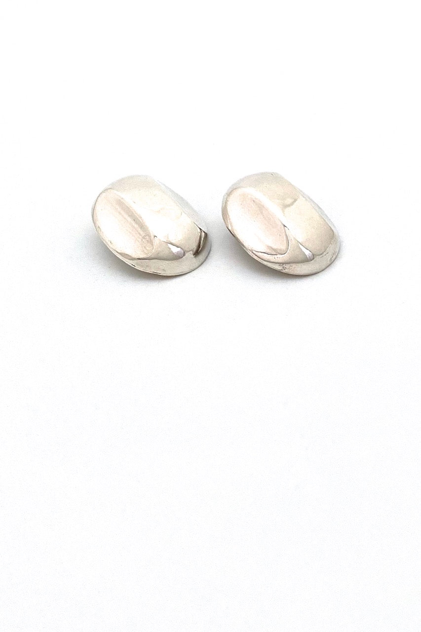 vintage Mexico silver large shaped oval dome earrings clips Modernist jewelry design