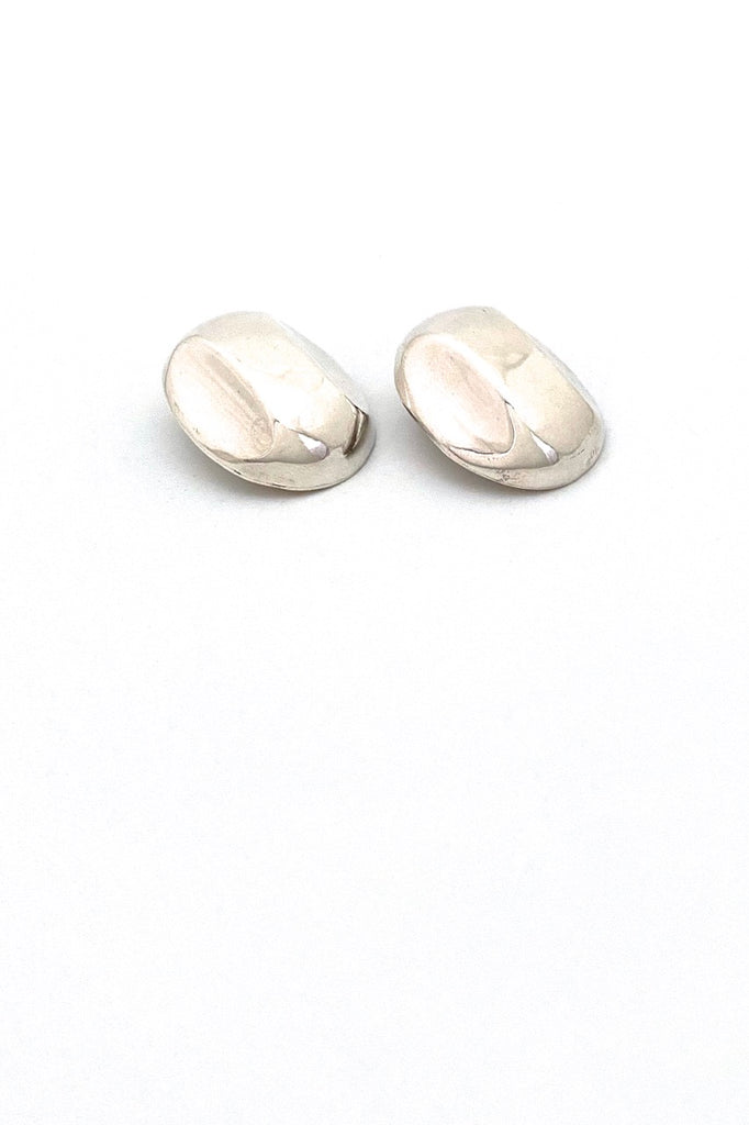 vintage Mexico silver large shaped oval dome earrings clips Modernist jewelry design