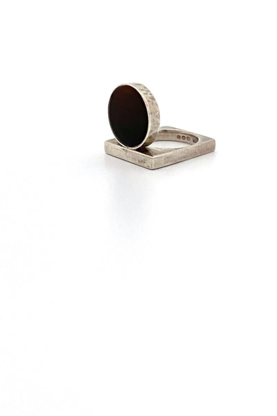 vintage silver agate geometric circle square ring London 1967 Modernist jewelry design