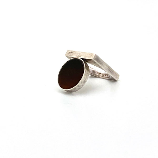detail vintage silver agate geometric circle square ring London 1967 Modernist jewelry design