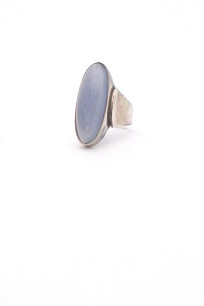 vintage silver large chalcedony ring Sweden import marks Scandinavian Modern design jewelry
