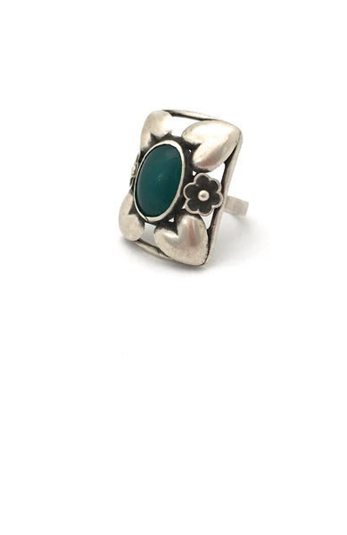classic Scandinavian design extra large silver and chrysoprase ring Danish design jewelry