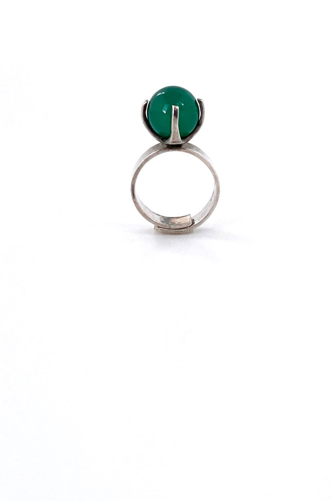 vintage silver and chrysoprase ring after Elis Kauppi Kupittaan Kulta Modernist jewelry design