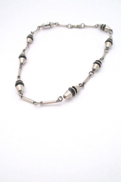 vintage heavy silver constructivist long link chain necklace mid century design