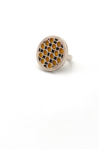 vintage silver enamel large ring Modernist jewelry design