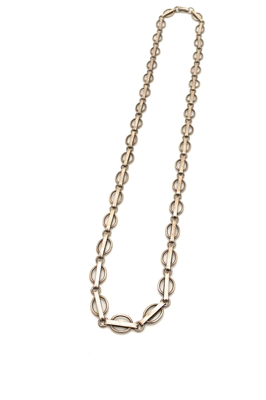 vintage silver fancy link chain necklace mid century Modernist jewelry design