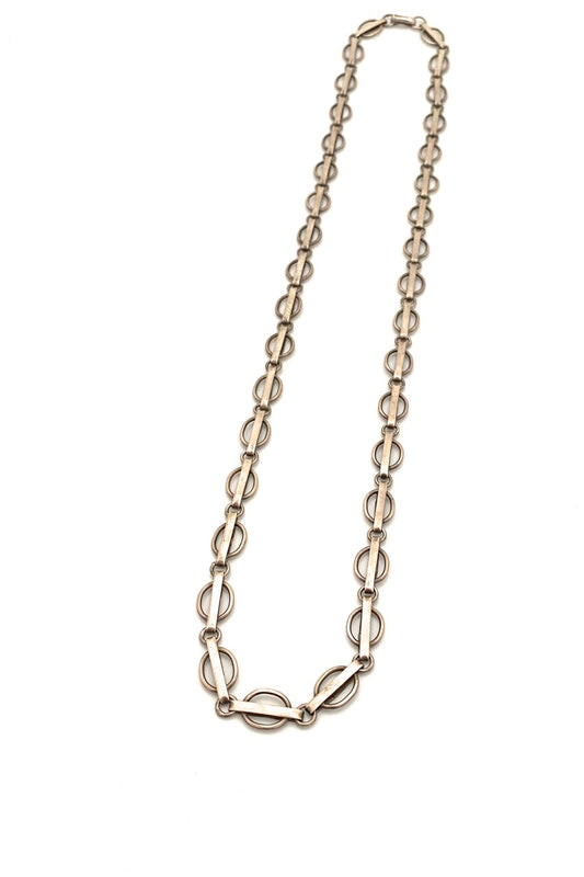 vintage silver fancy link chain necklace mid century Modernist jewelry design