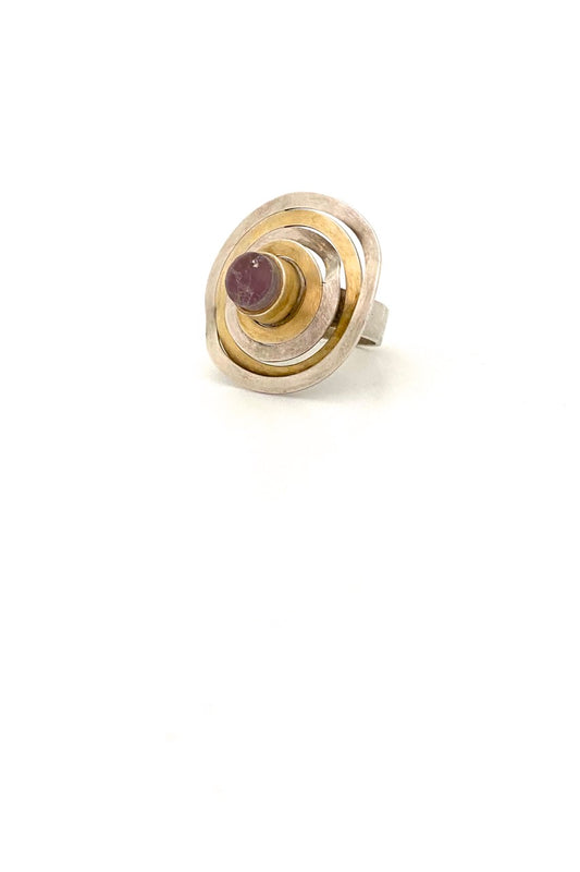vintage Modernist silver gilt amethyst concentric circles large ring