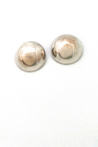vintage silver signed large round dome earrings Modernist jewelry design