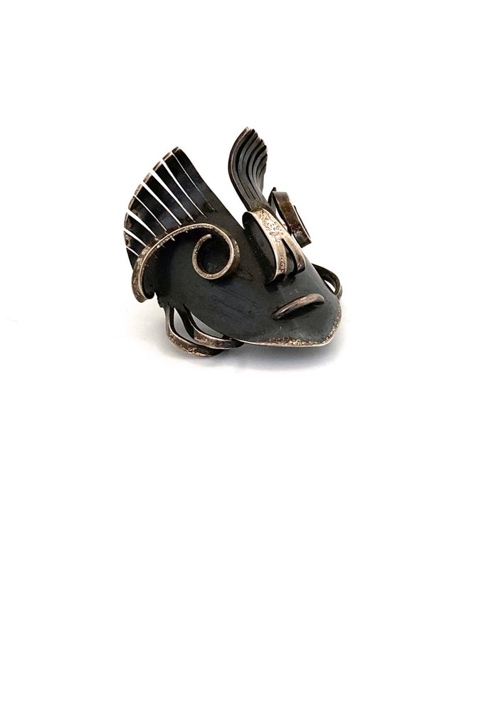 vintage silver Germany face mask brooch mid century Modernist jewelry design